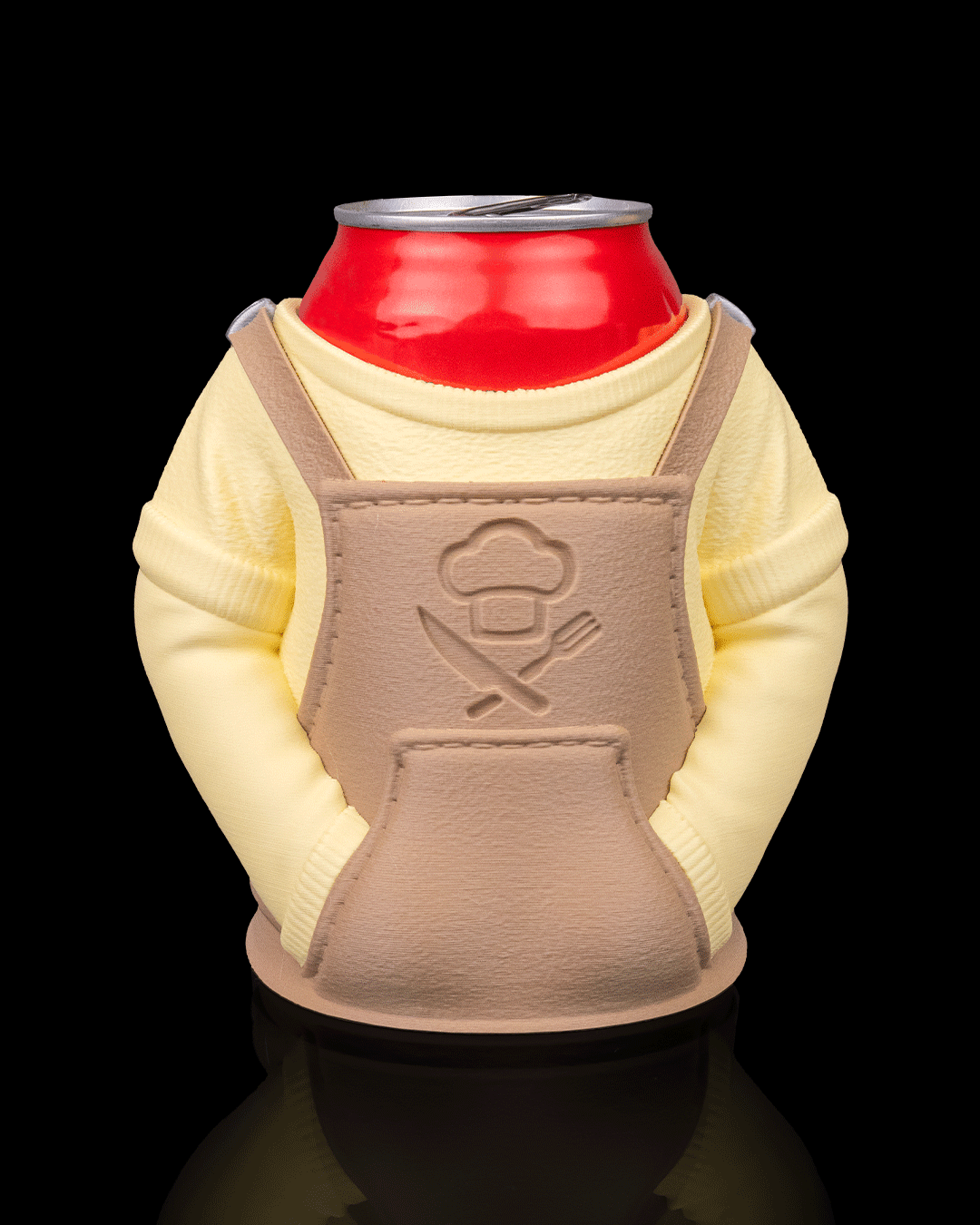 Apron Can Holder for Drinks & Fun featuring a quirky design with a can in a mini apron and sleeves.