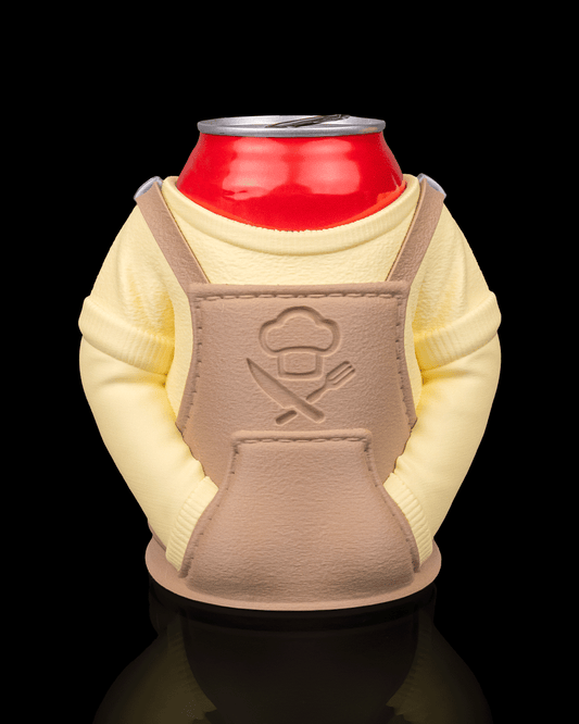 Apron Can Holder for Drinks & Fun featuring a quirky design with a can in a mini apron and sleeves.