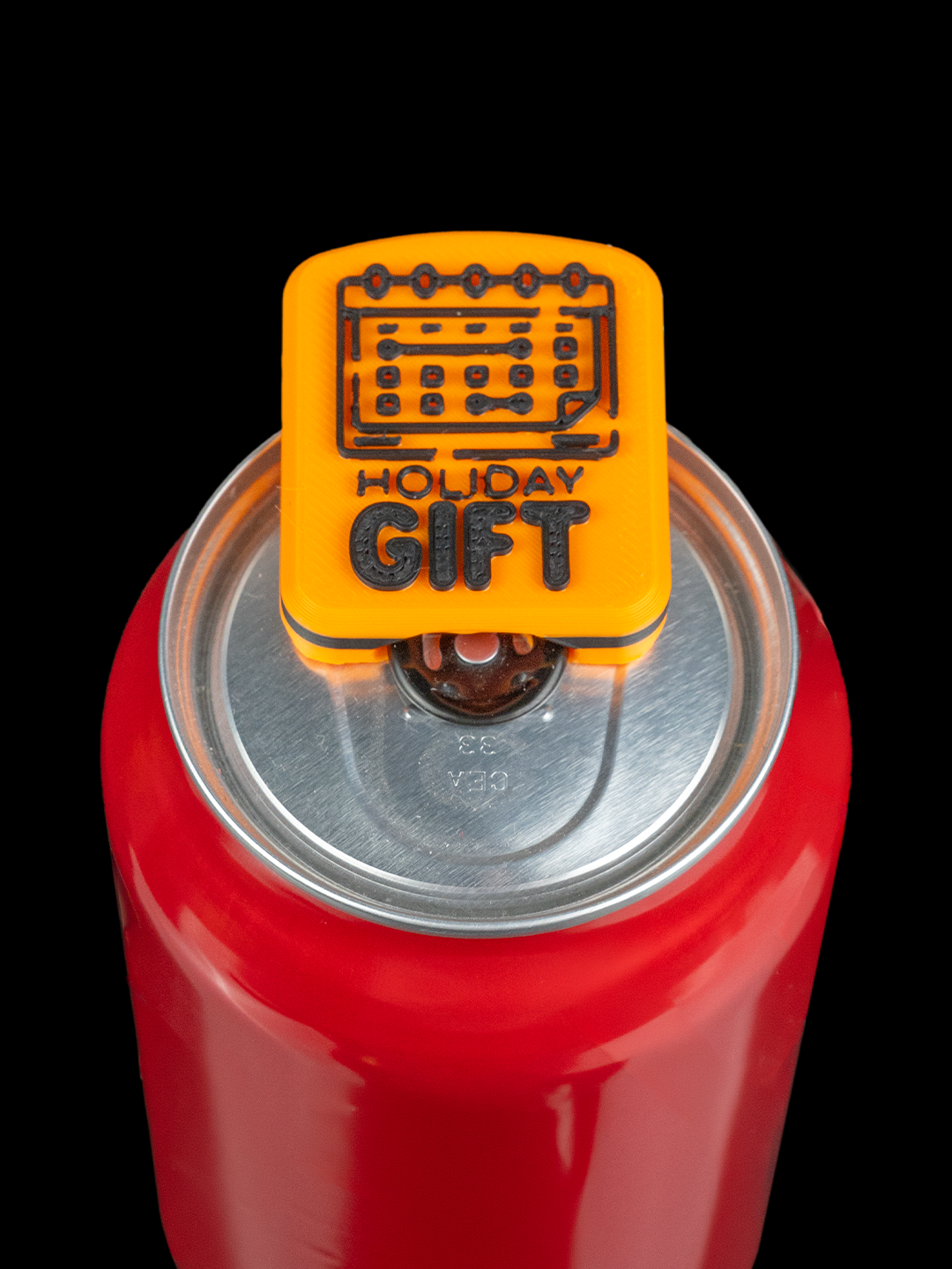 Useful Keychains for Promotion featuring a bright orange can topper with 'Holiday Gift' design.