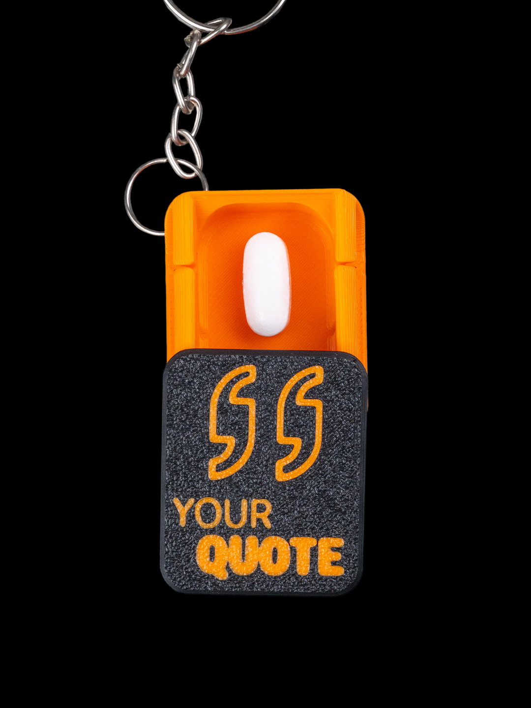 Useful Keychains for Promotion - orange and black keychain with quote space.