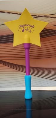 Colorful star-shaped Magic Wand Contactless Payment device with a blue handle and branding.