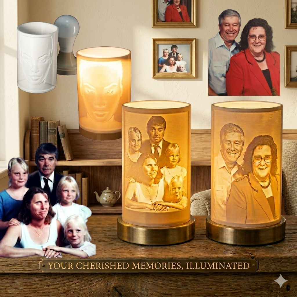 Custom Lithophane Lamp - Personalized Photo Memorial 3D Light